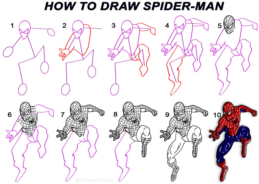 How To Draw Spider Man Step By Step Pictures Cool2bKids