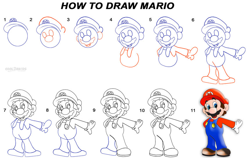 How To Draw Mario (Step by Step Pictures) Cool2bKids