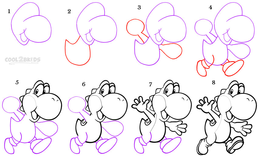 how to draw baby yoshi step by step