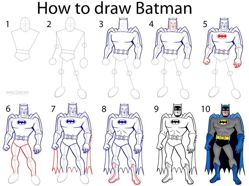 How to draw Batman (Step by Step Pictures)