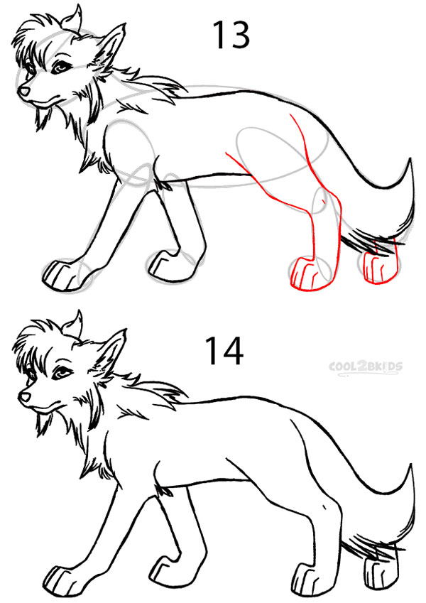 How to Draw a Cartoon Wolf (Anime Step by Step Pictures) | Cool2bKids