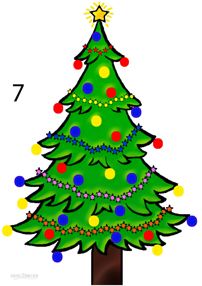 how to draw a christmas tree step by step