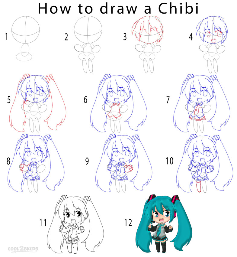 how to draw chibi girl hair