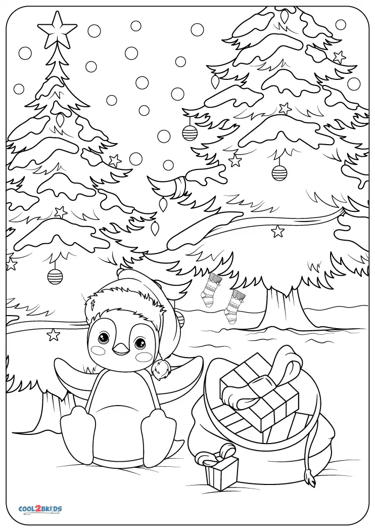 Free Printable Christmas Penguin Coloring Pages For Kids