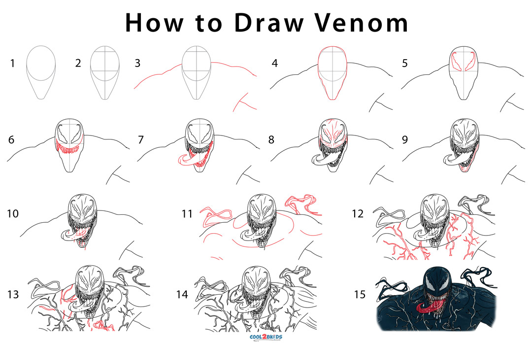 how to draw venom step by step