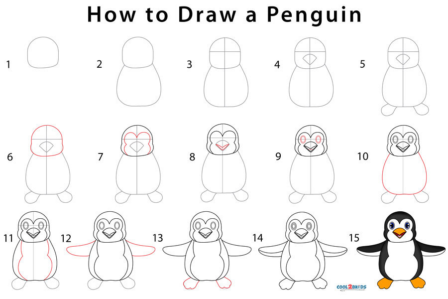 how to draw a penguin step by step for kids