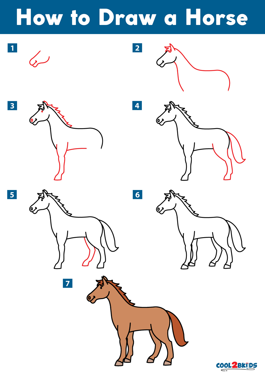 how to draw a horse face step by step for kids