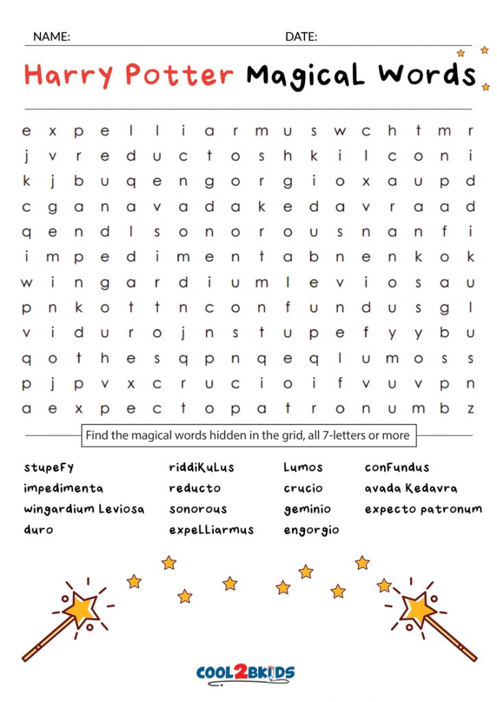 Printable Harry Potter Word Search Cool2bKids