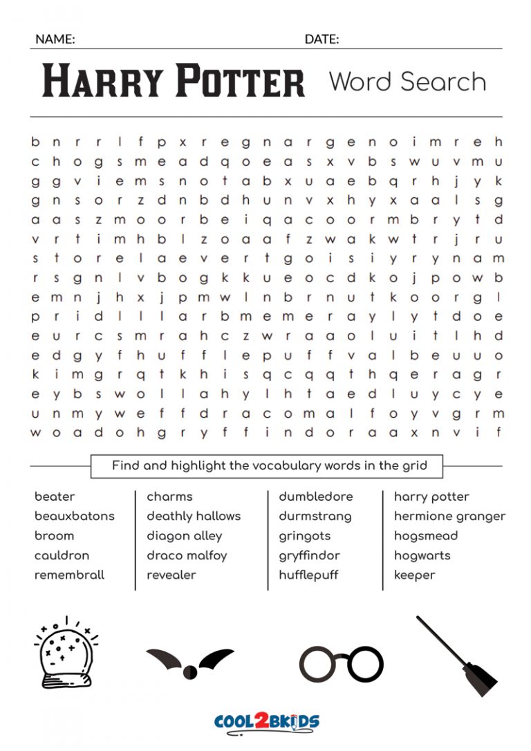 Printable Harry Potter Word Search Cool2bKids