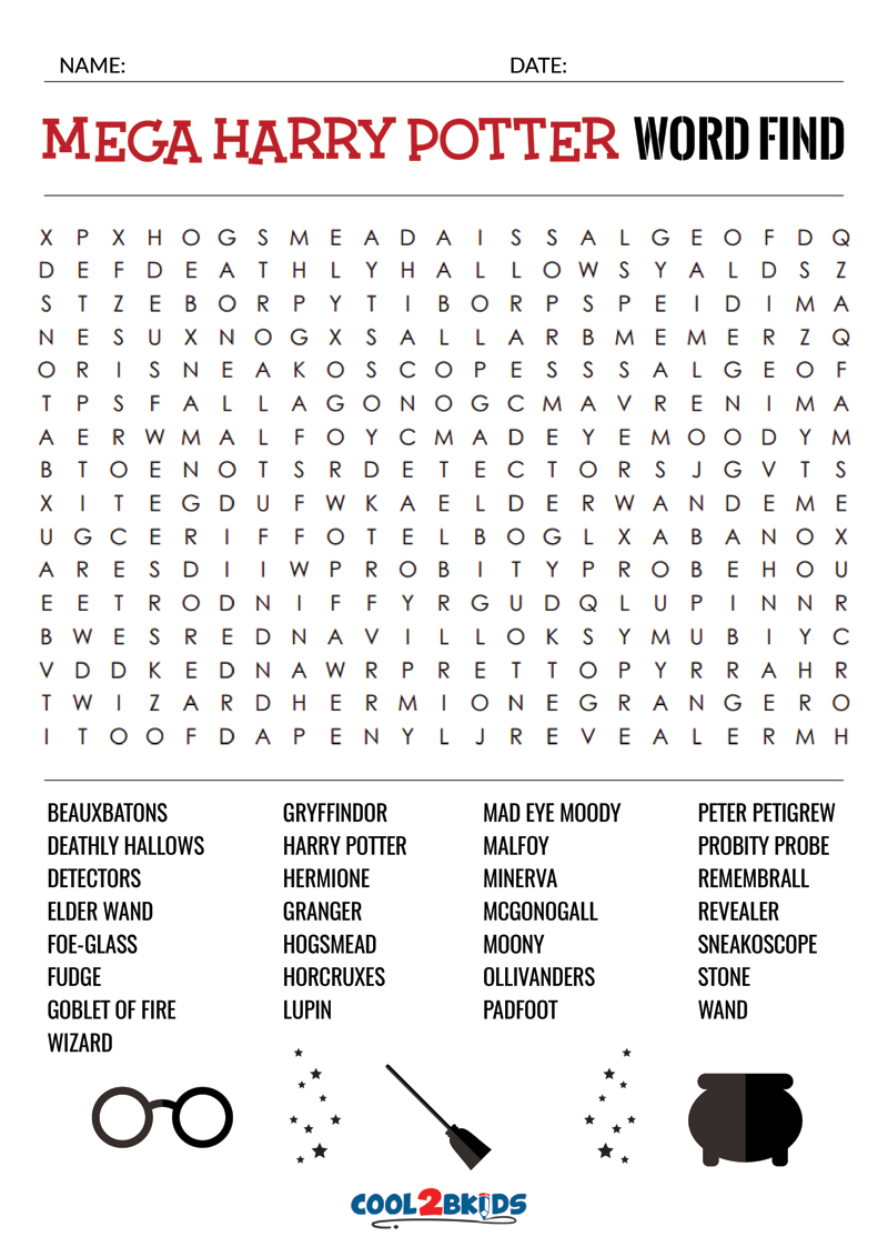 Printable Harry Potter Word Search Cool2bKids