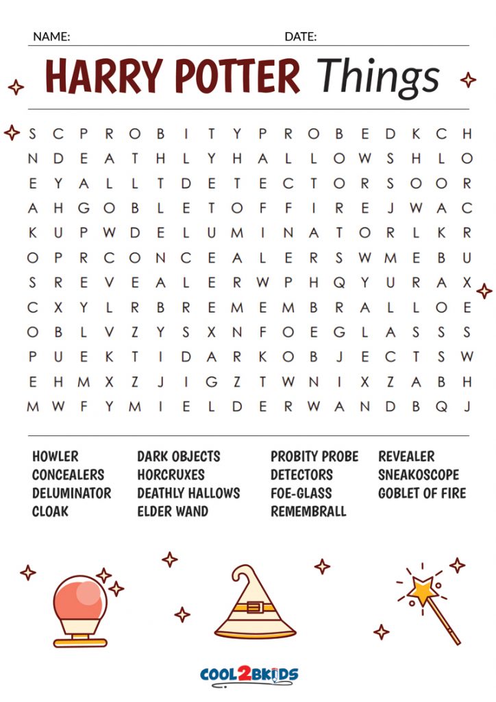 Printable Harry Potter Word Search Cool2bKids