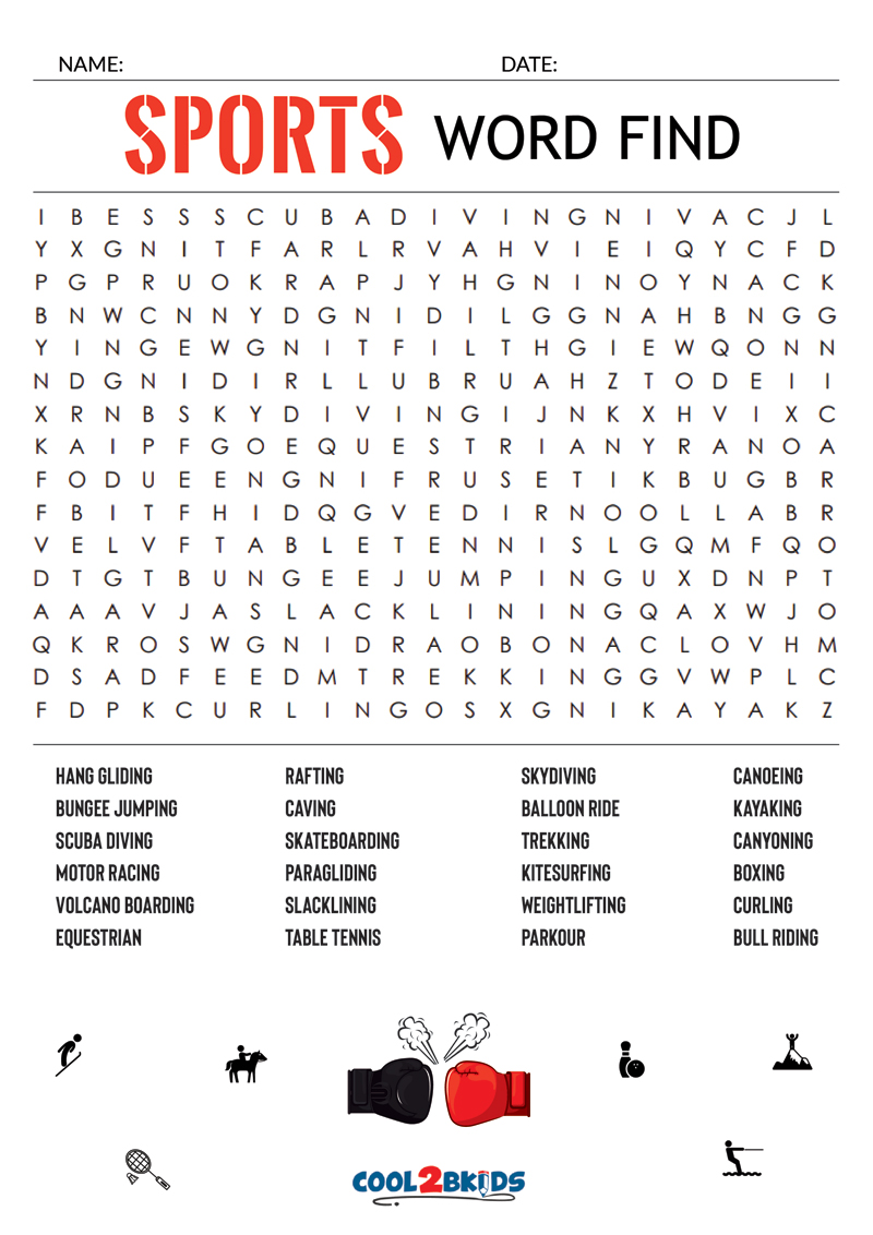 Printable Sports Word Search Cool2bKids