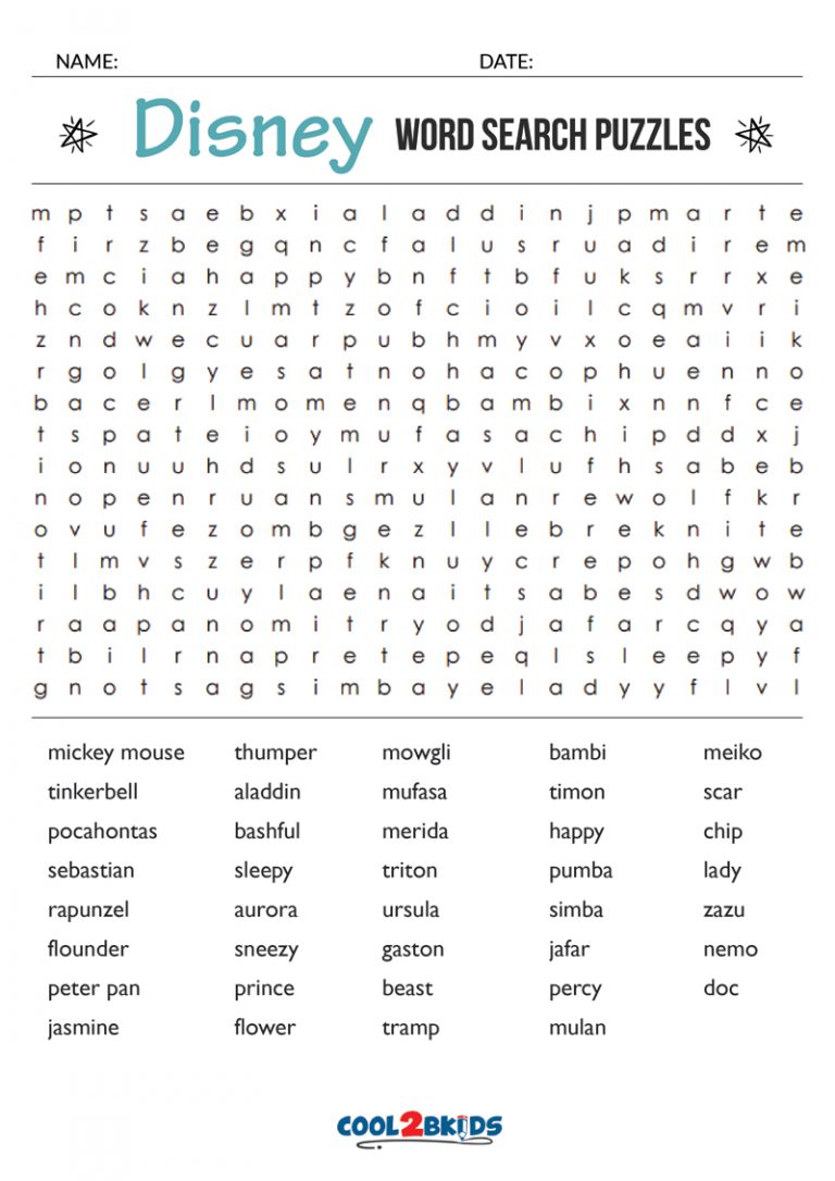 Printable Disney Word Search Cool2bKids