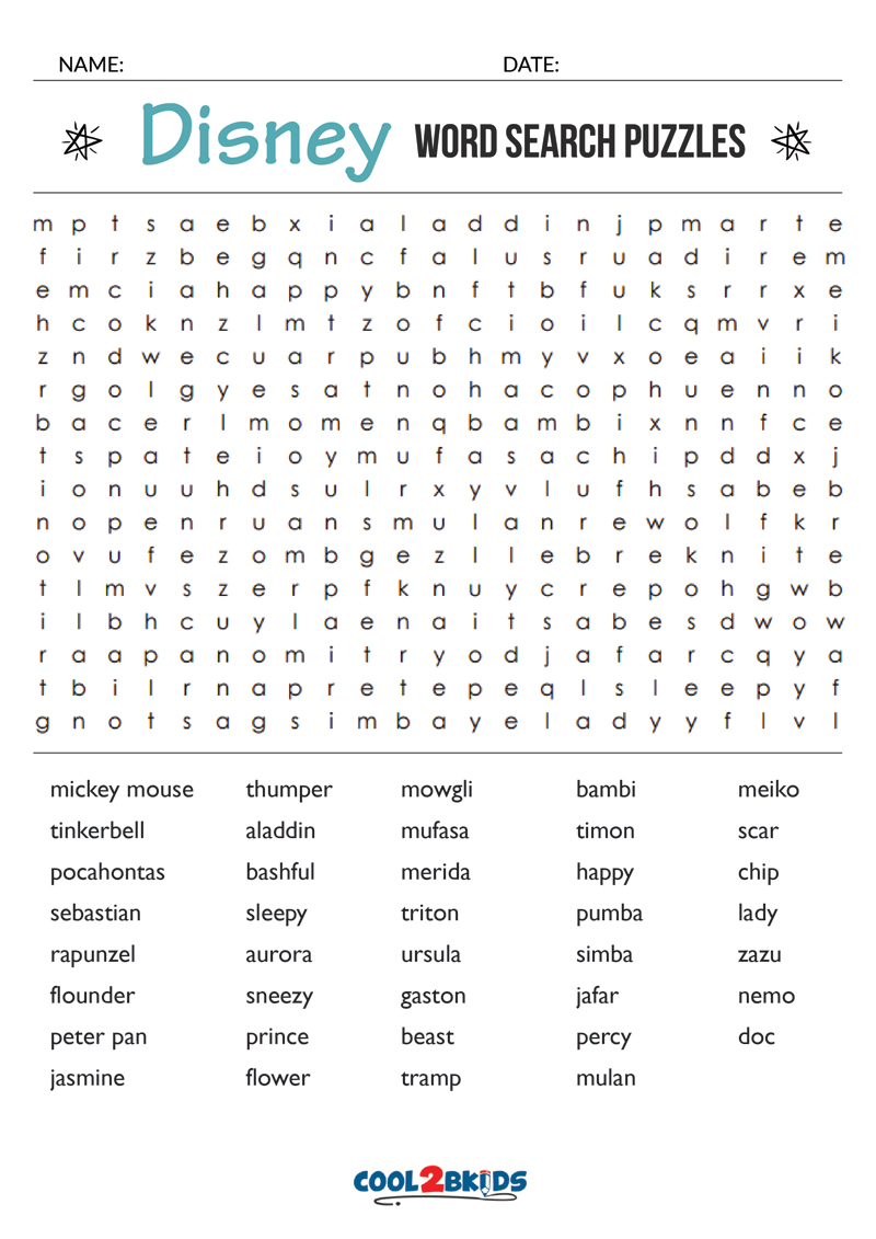 Disney Word Searches Printable Printable Blank World