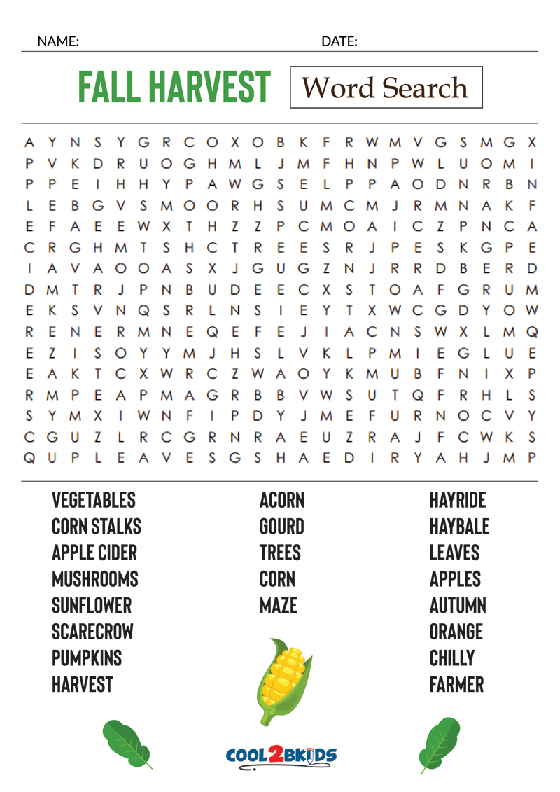 Printable Fall Word Search Cool2bKids