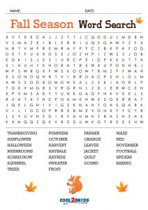 Printable Fall Word Search - Cool2bKids