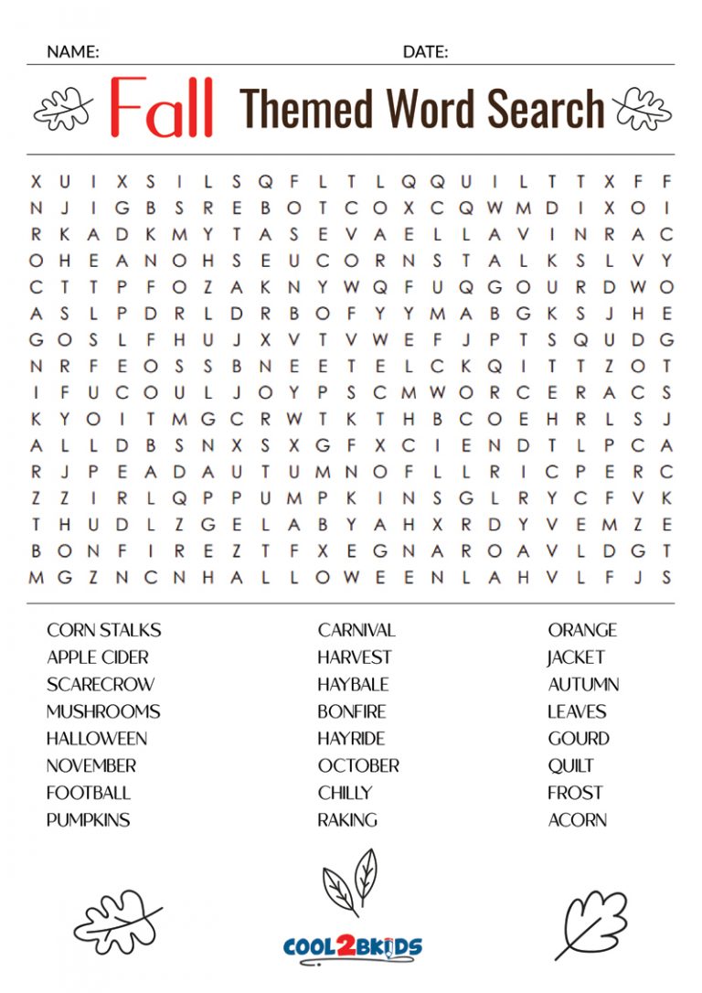 Printable Fall Word Search Cool2bKids