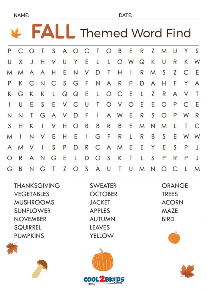 Printable Fall Word Search Cool2bKids