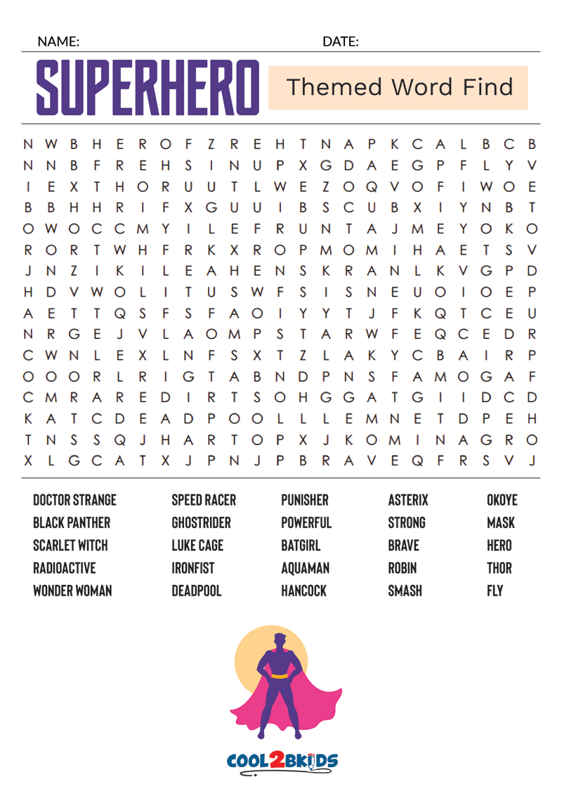 Printable Superhero Word Search Cool2bKids