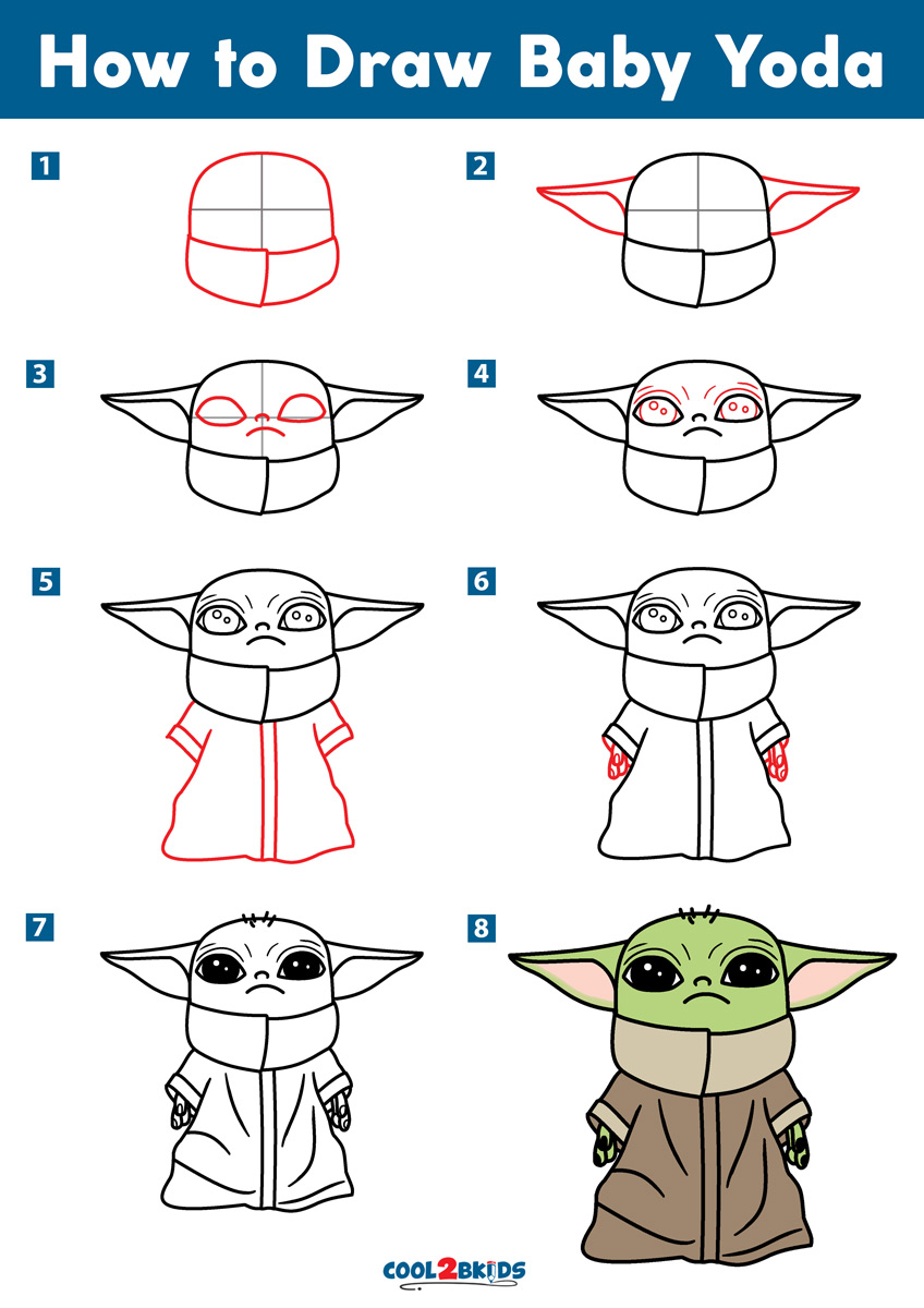 Easy How to Draw Baby Yoda Tutorial Video and Coloring Page