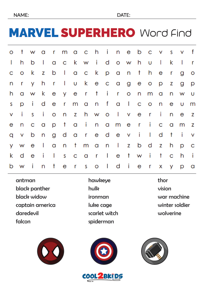 Printable Superhero Word Search Cool2bKids