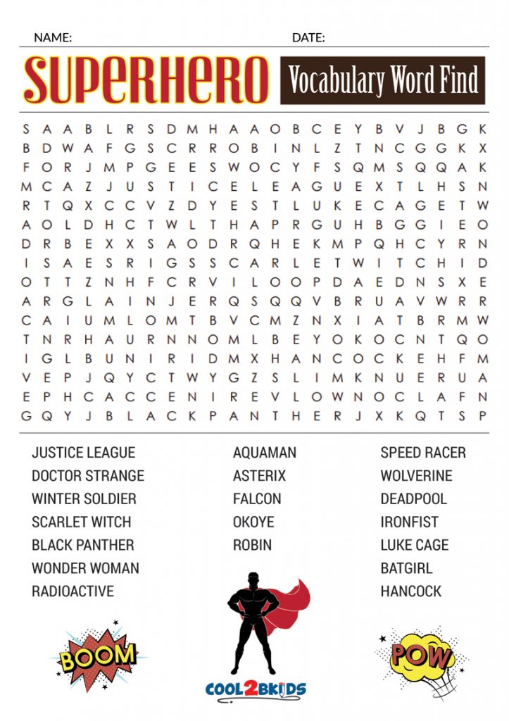 Printable Superhero Word Search Cool2bkids Free Printable Word Searches Word Puzzles For Kids 