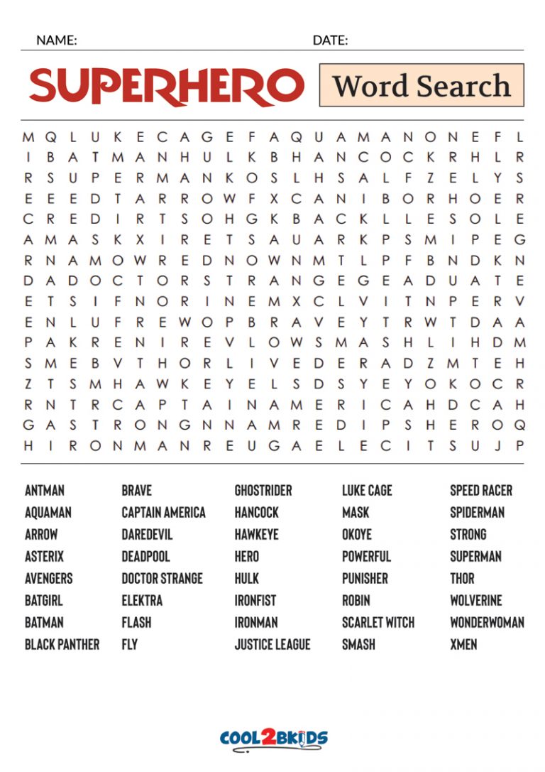 Printable Superhero Word Search Cool2bKids