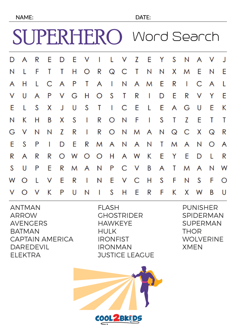 Printable Superhero Word Search Cool2bKids