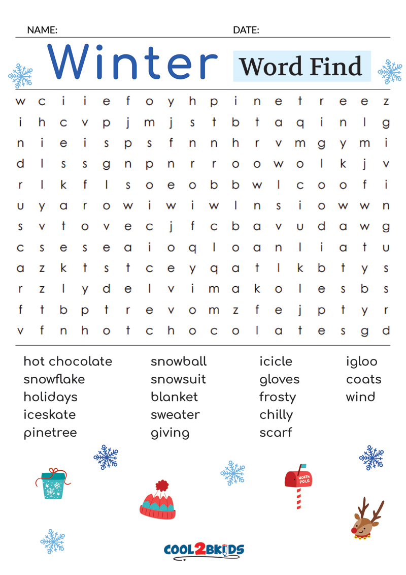 Printable Winter Word Search Cool2bKids