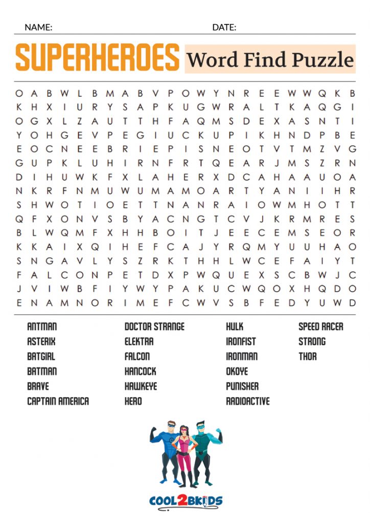 Printable Superhero Word Search Cool2bKids