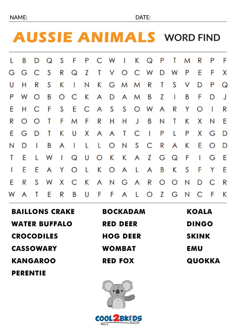 Printable Animal Word Search Cool2bKids