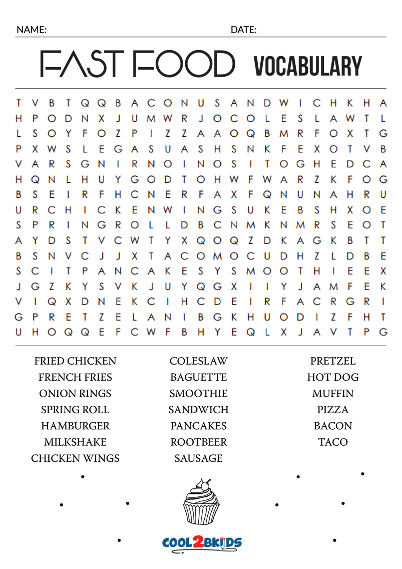 Food Word Search For Kids