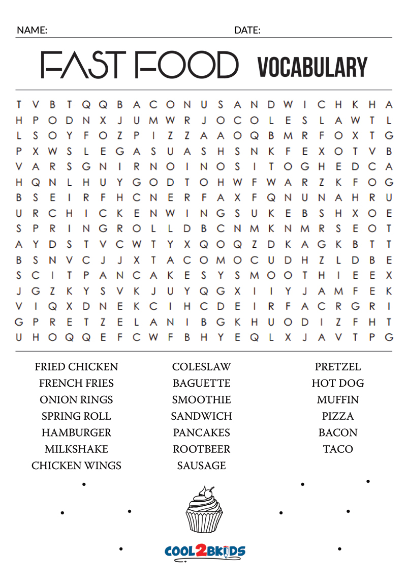 Fast Food Word Search Monster Word Search Gambaran