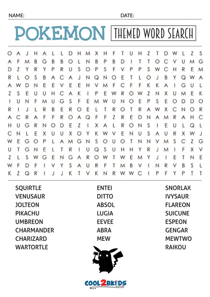 Printable Pokemon Word Search Cool2bKids