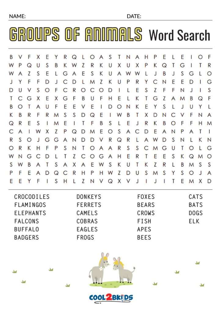 Printable Animal Word Search - Cool2bkids