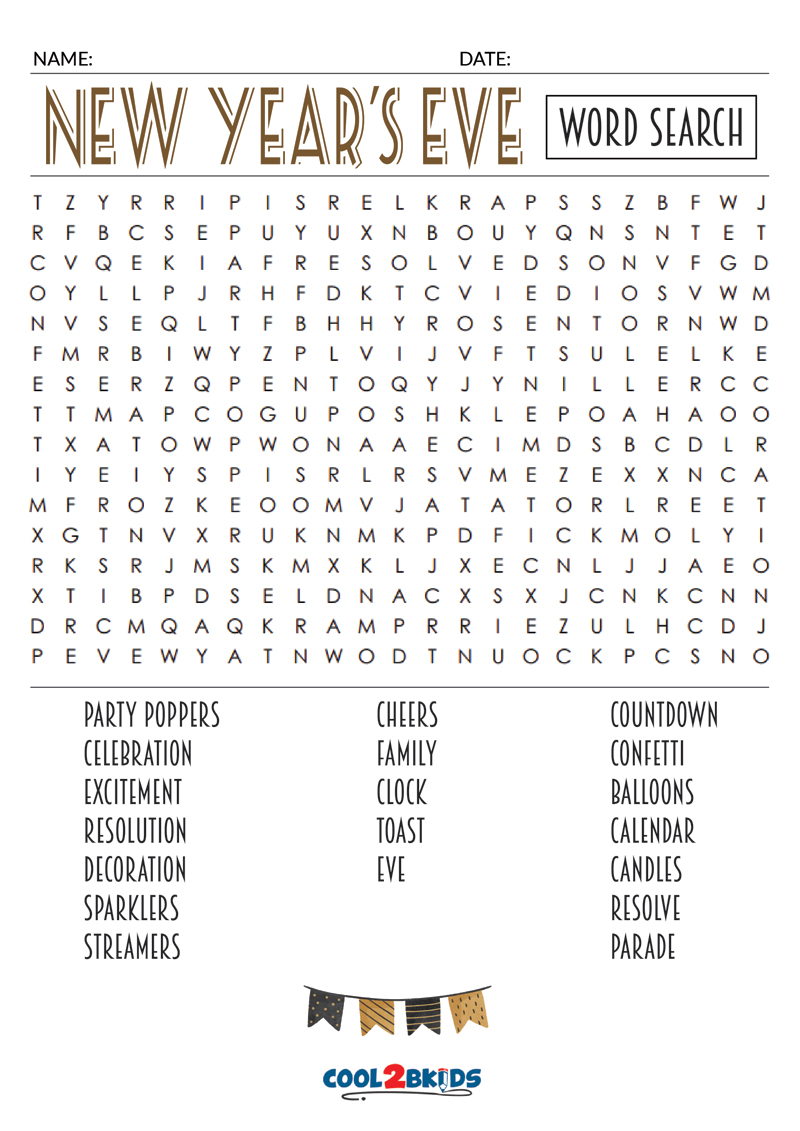 Printable New Years Word Search Cool2bKids