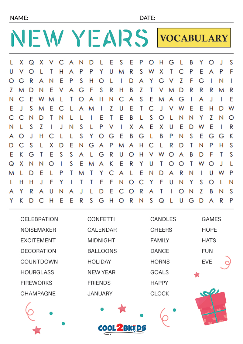 Printable New Years Word Search Cool2bKids