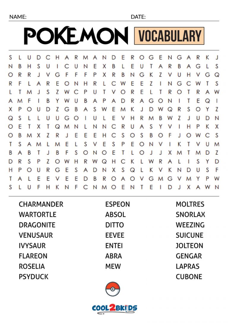 Printable Pokemon Word Search Cool2bKids