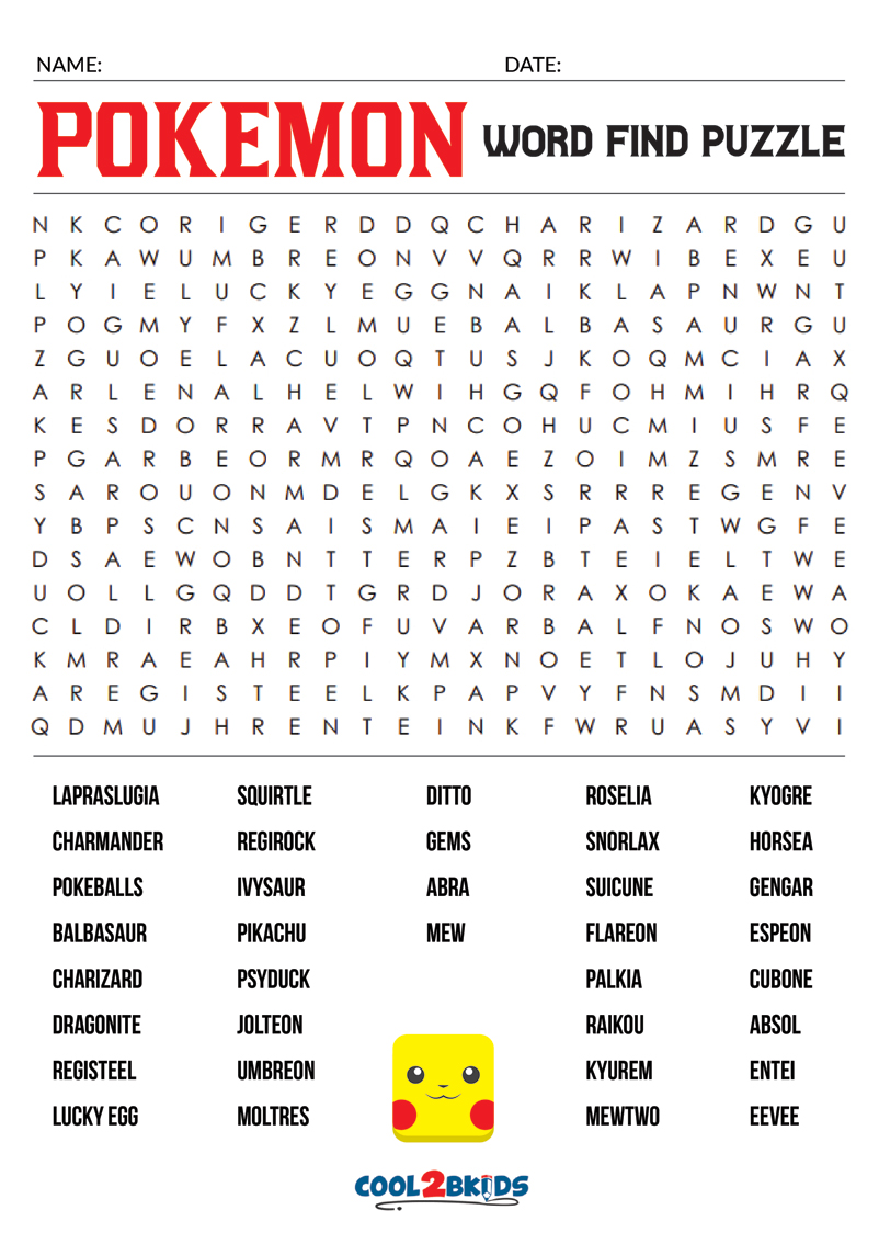 Printable Pokemon Word Search Cool2bKids