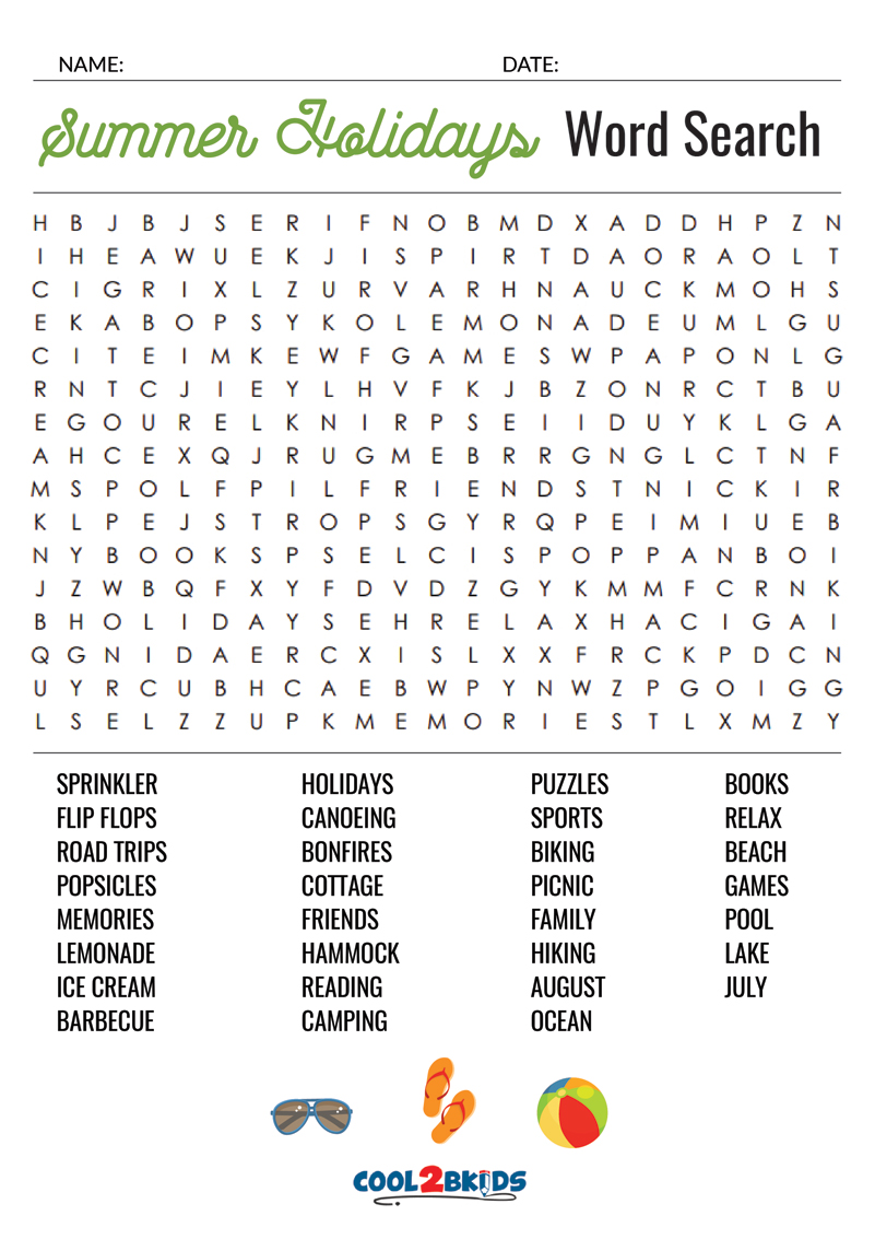 Printable Summer Word Search Cool2bKids