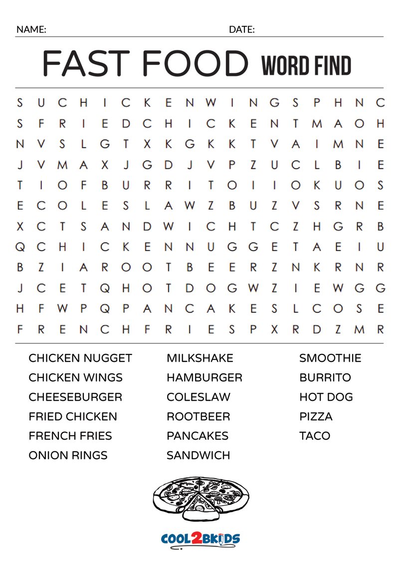 Printable Food Word Search