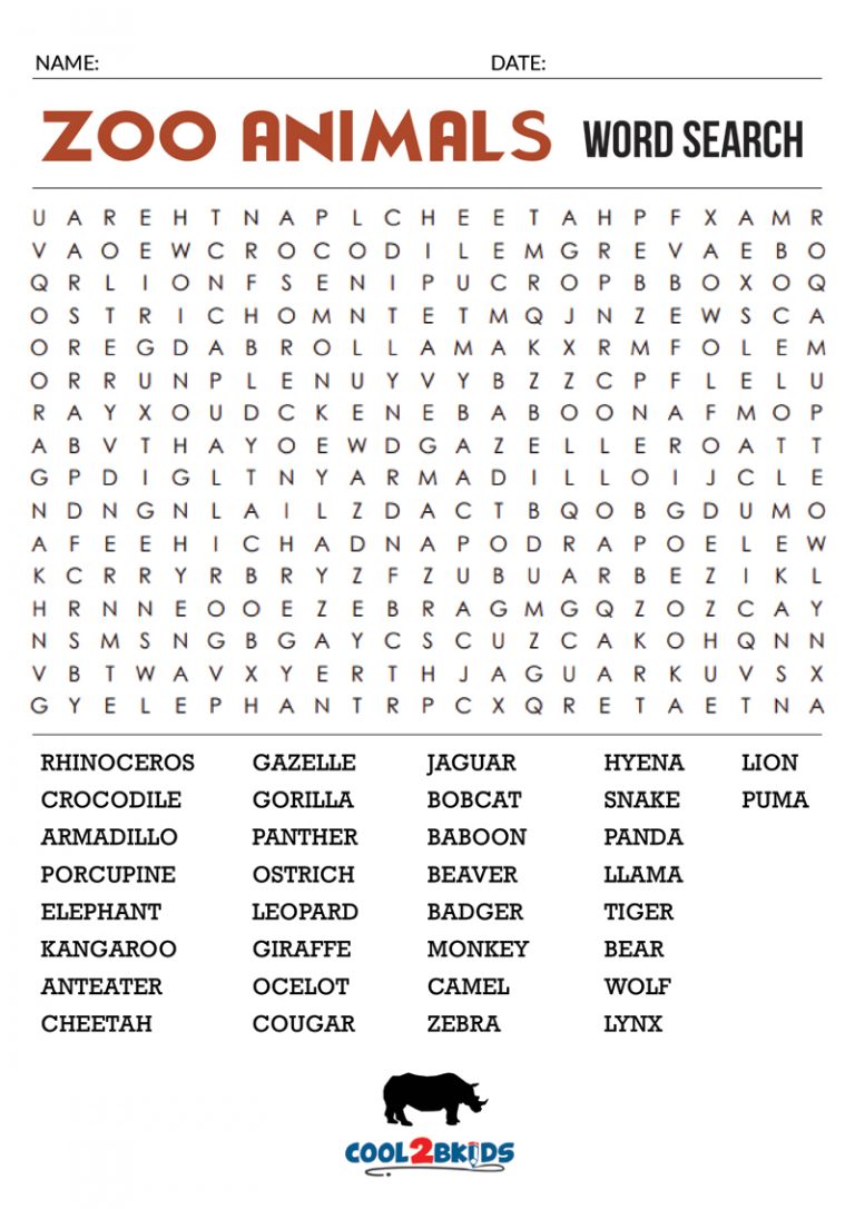 Animal Word Search Printable