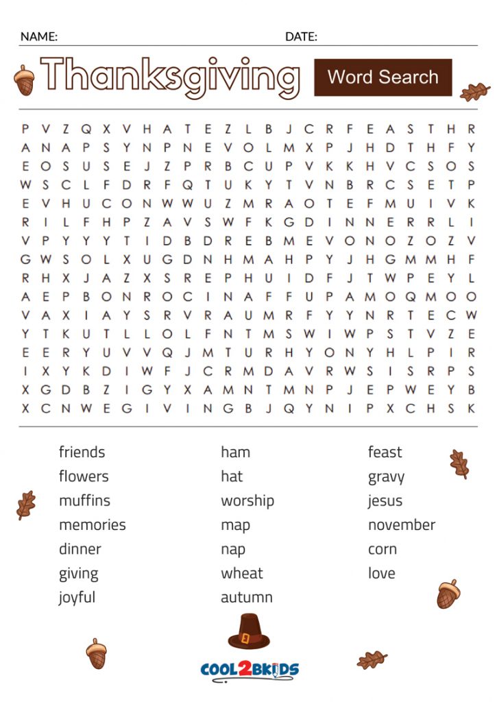 Printable Thanksgiving Word Search Cool2bKids