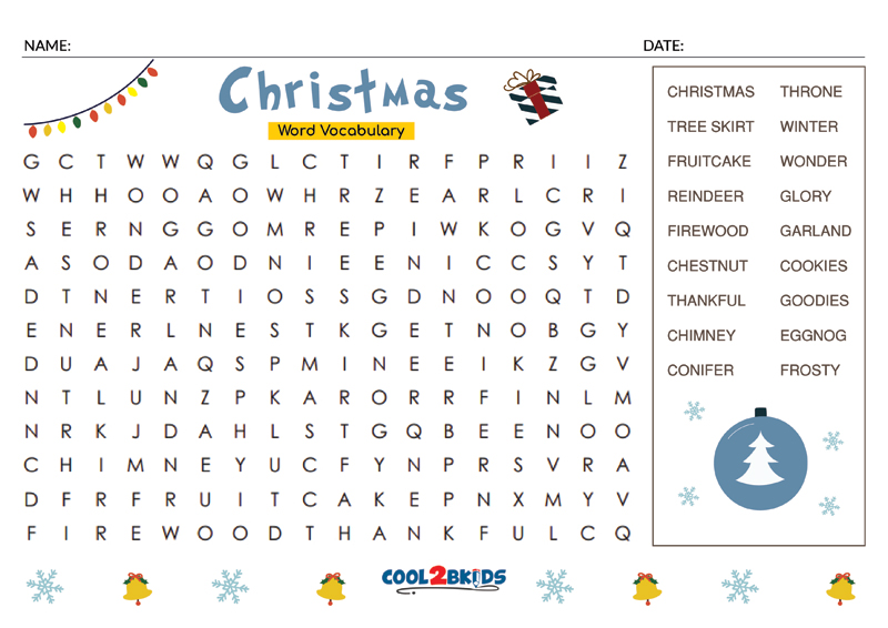 5th Grade Christmas Word Search