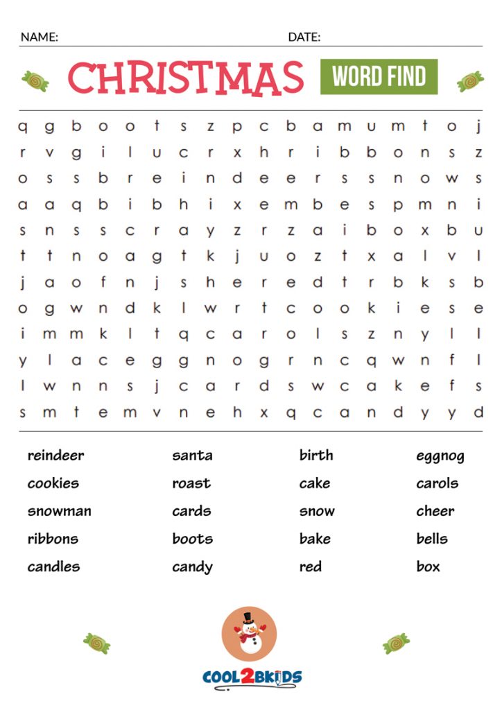 Printable Christmas Word Search - Cool2bKids