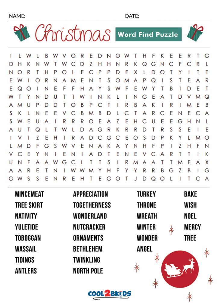 Printable Christmas Word Search - Cool2bKids