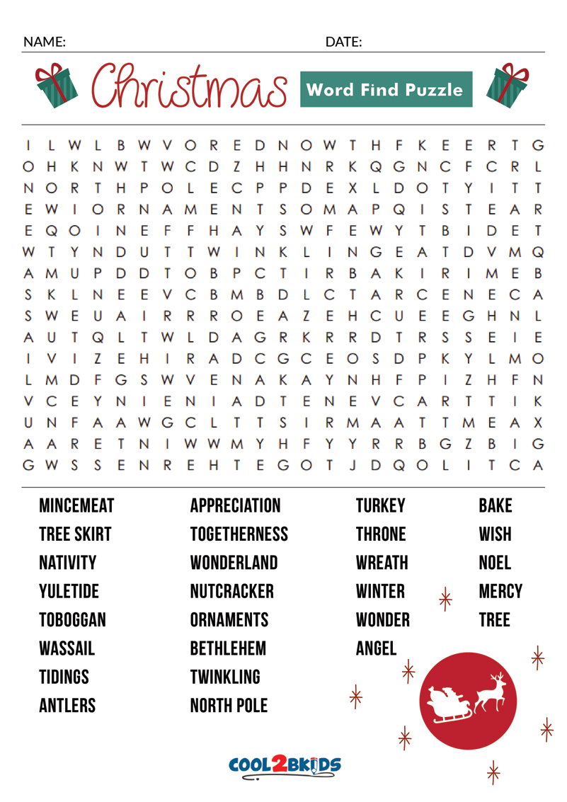 Printable Christmas Word Search - Cool2bKids