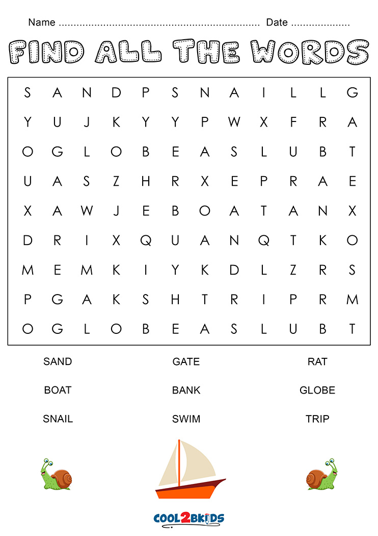 Printable Kindergarten Word Search Cool2bkids Easy Word Searches For 