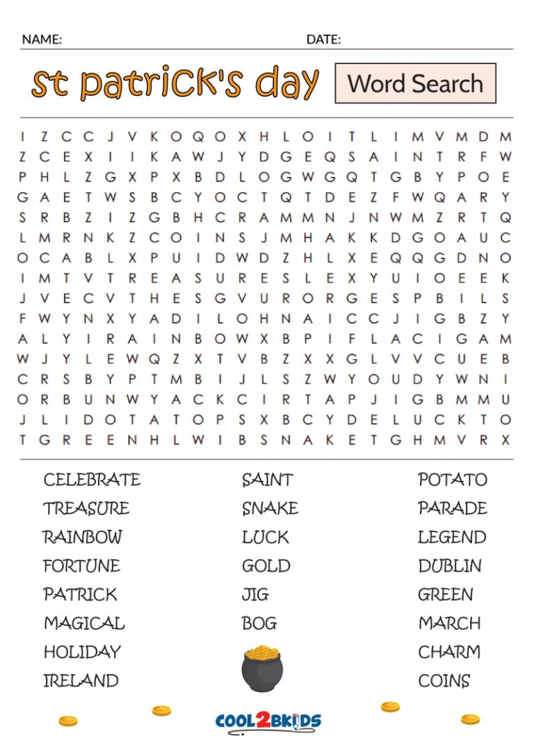 Printable St. Patrick's Day Word Search Cool2bKids