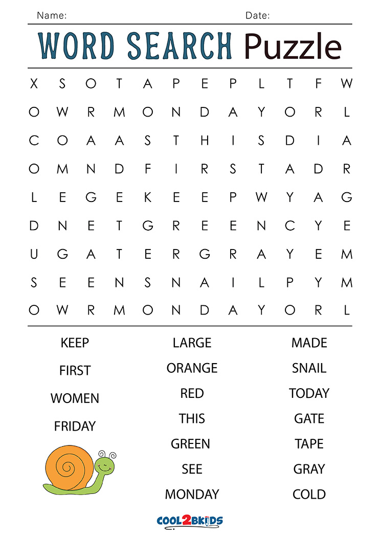 Printable 1st Grade Word Search Cool2bKids